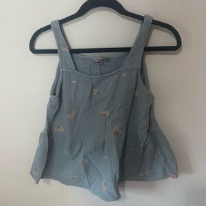 Wishlist Embroidered Blue Gauze Tank Top